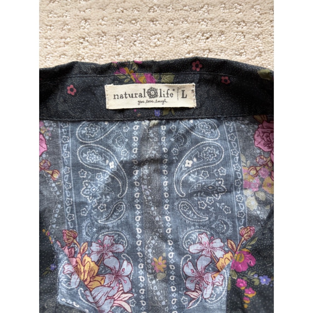 Natural Life Button Down L Floral Paisley 100% Cotton Boho Botanical Whimsigoth - Picture 4 of 6
